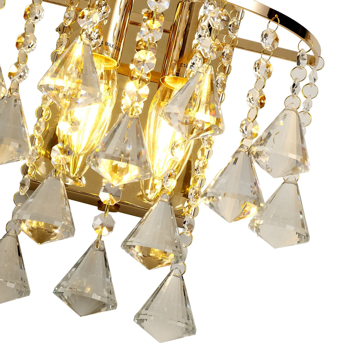 Inina 2 Light Crystal Wall Light With Switch - Gold