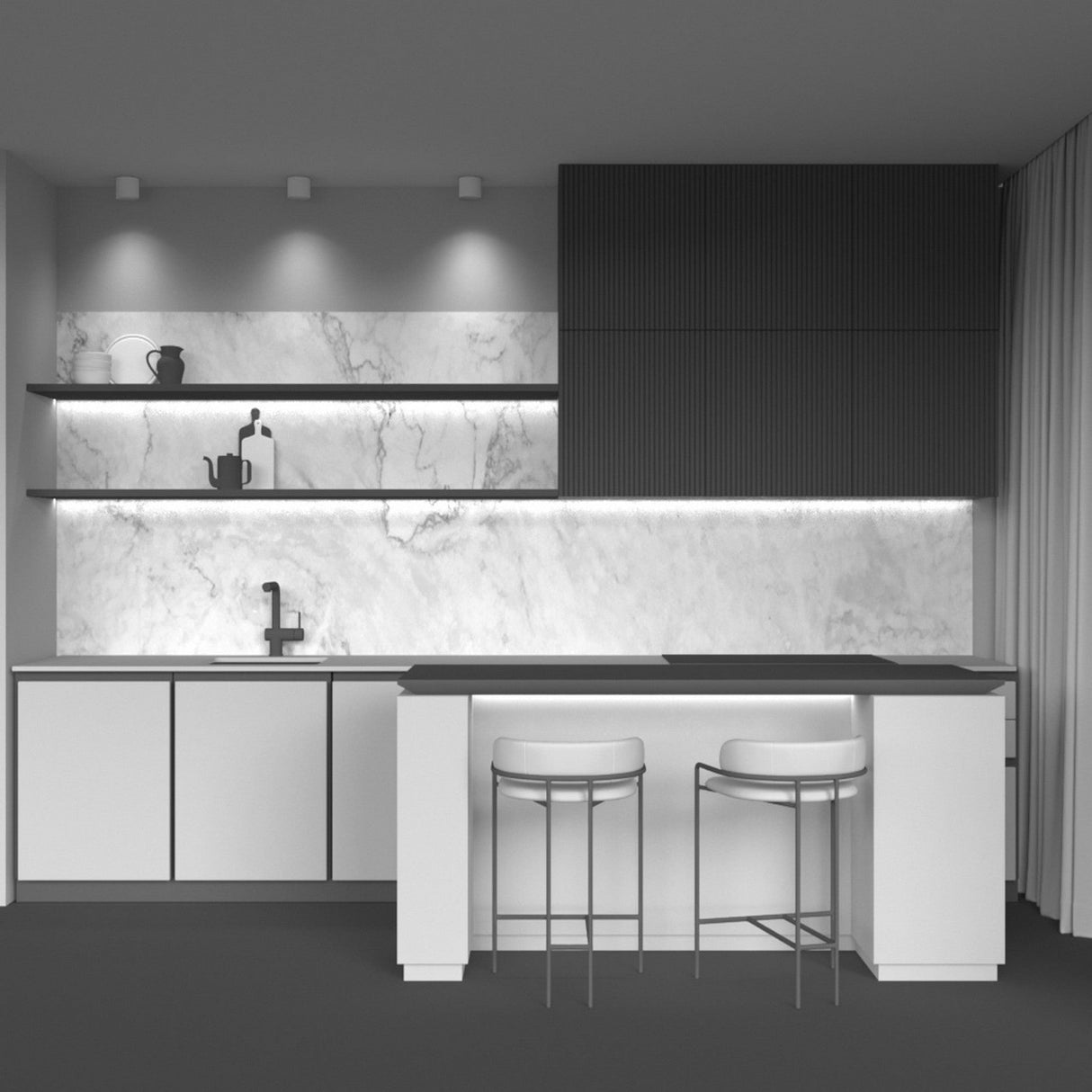 Interior view of Alfa LED Round Surface Downlight in white and black, perfectly blending into modern decor with its understated design