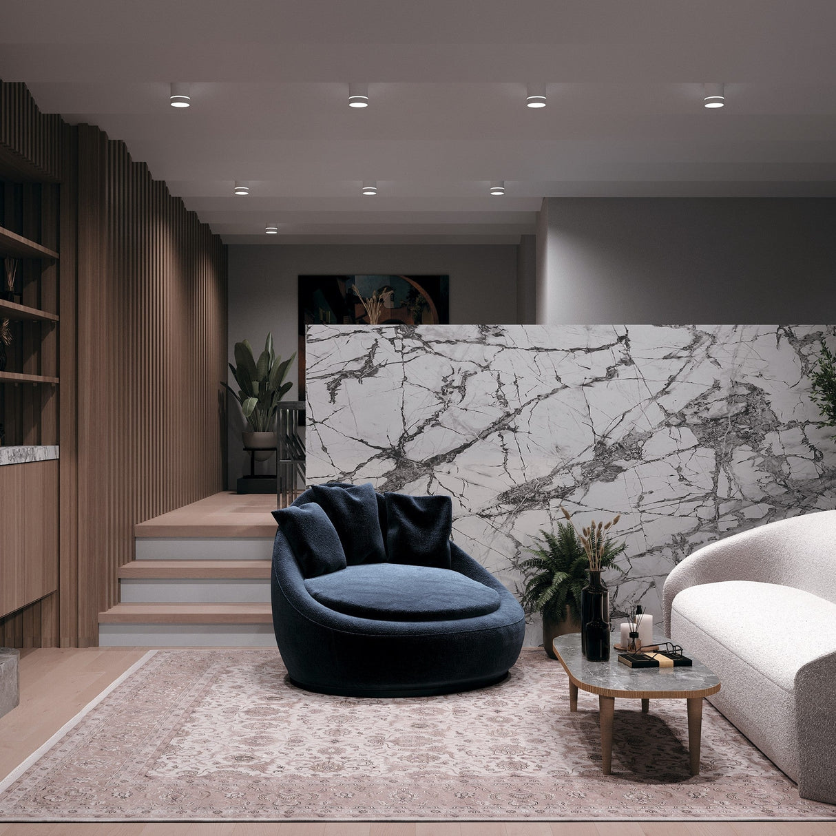 Interior view of Orlo LED Round Surface Downlight in White, featuring a minimalist design that complements contemporary spaces.