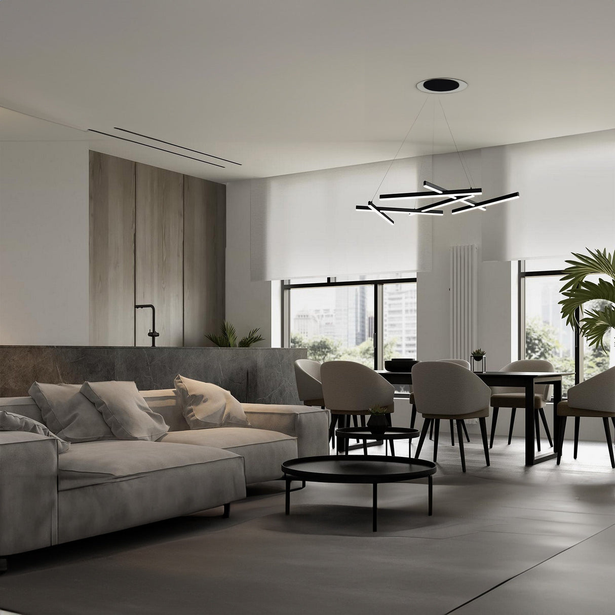 Interior view of Line LED Dimmable Ceiling Light in black, complementing modern decor with adjustable brightness