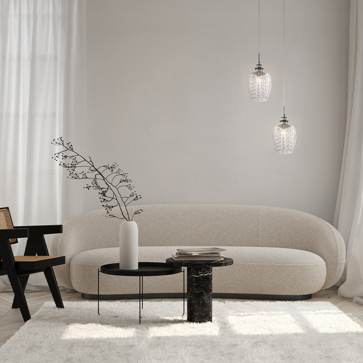 Interior view of Blues Pendant Light in Nickel with Clear Glass, highlighting its elegant design.