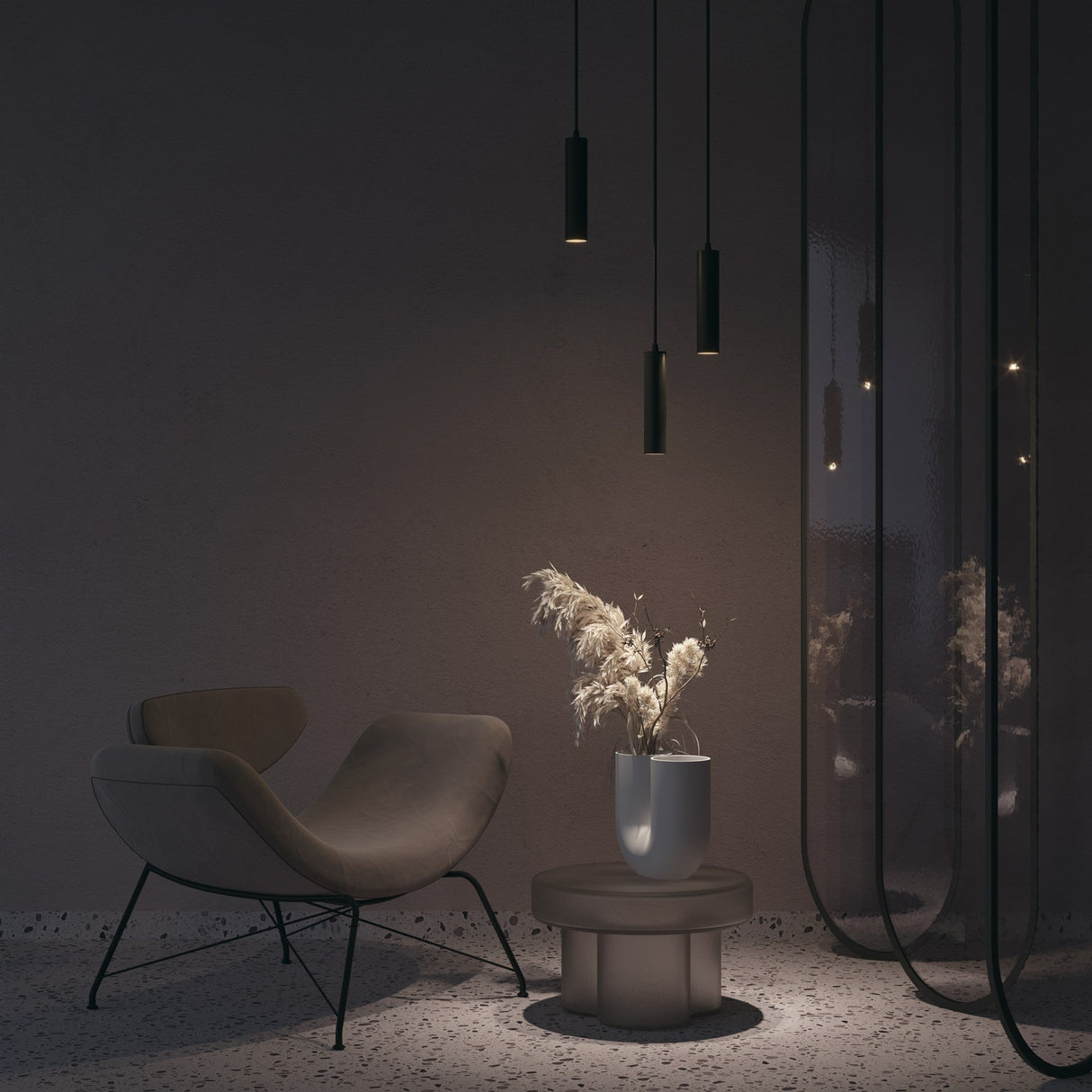 Interior view of Focus LED S35 Magnetic Track Pendant Light in black, adding a modern touch to track lighting setups