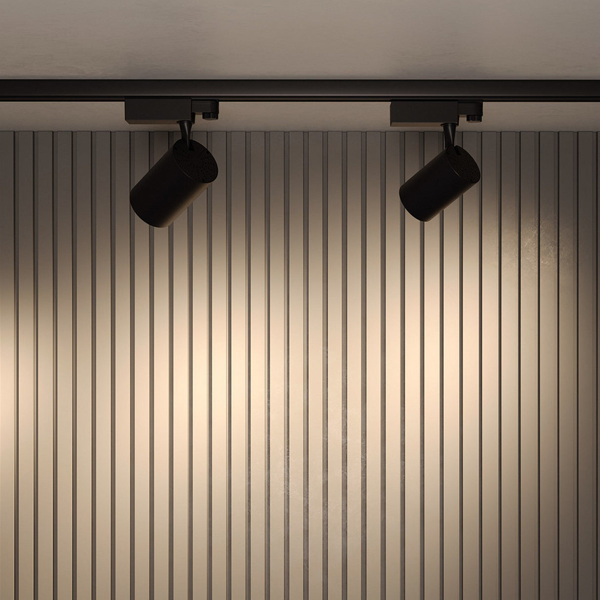 Interior view of Vuoro LED three phase Trinity track spotlight in black, emphasizing its sleek and stylish appeal.