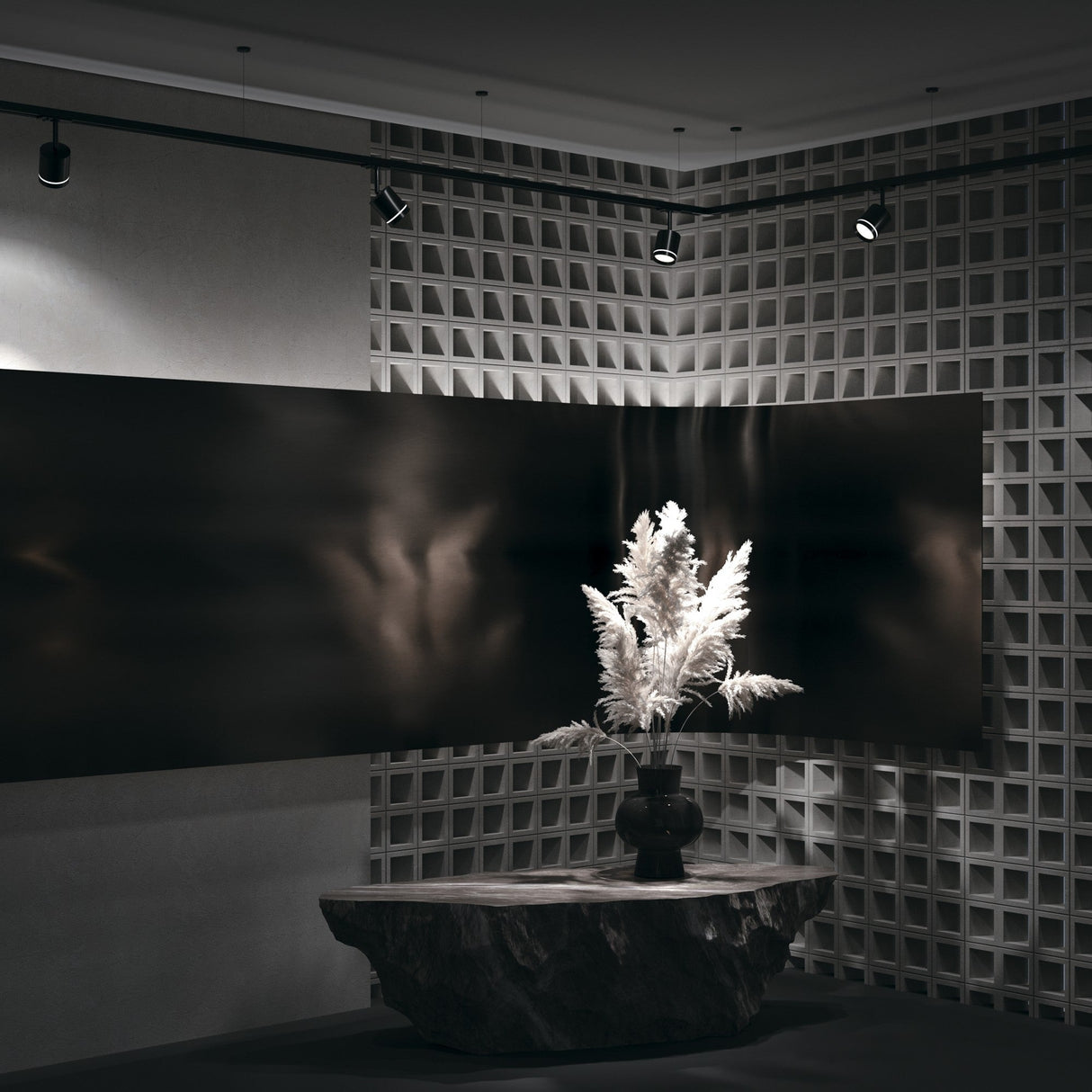 Interior view of Orlo LED Single Phase Unity Track Spotlight in Black, adding a modern touch with its focused light beam for unity track systems.