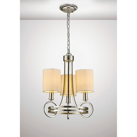 Isabella 40cm 3 Light Chandelier - Silver With Beige Shade