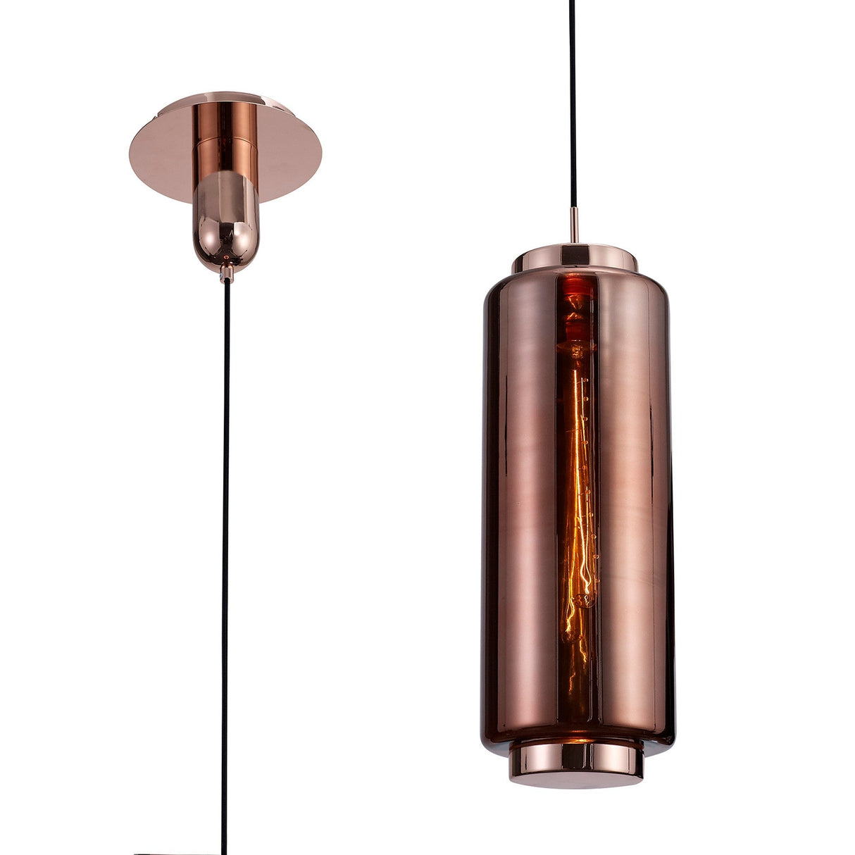 Jarras 20cm Large 1 Light Glass Pendant Light - Copper & Rose Gold