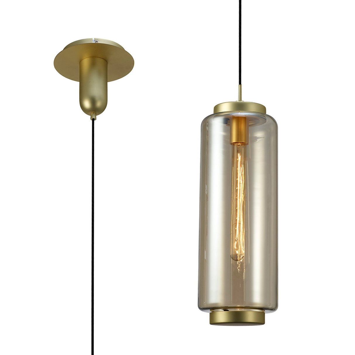 Jarras 20cm Large 1 Light Glass Pendant Light - Matt Gold & Cognac