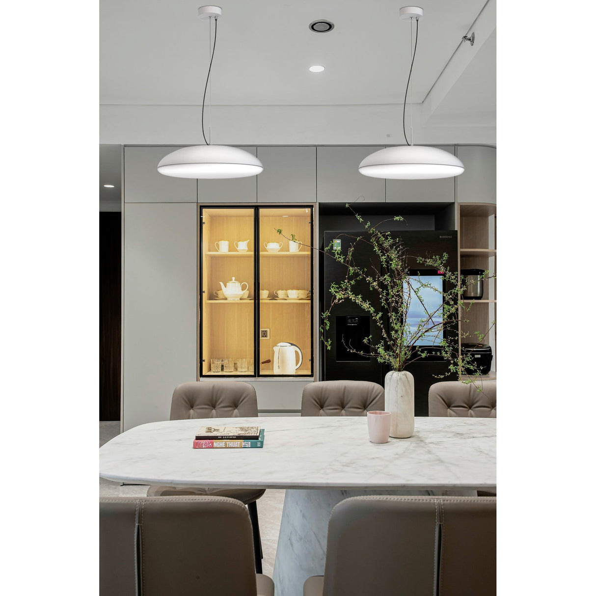 Kazz Large Round 6 Light Pendant Light - White