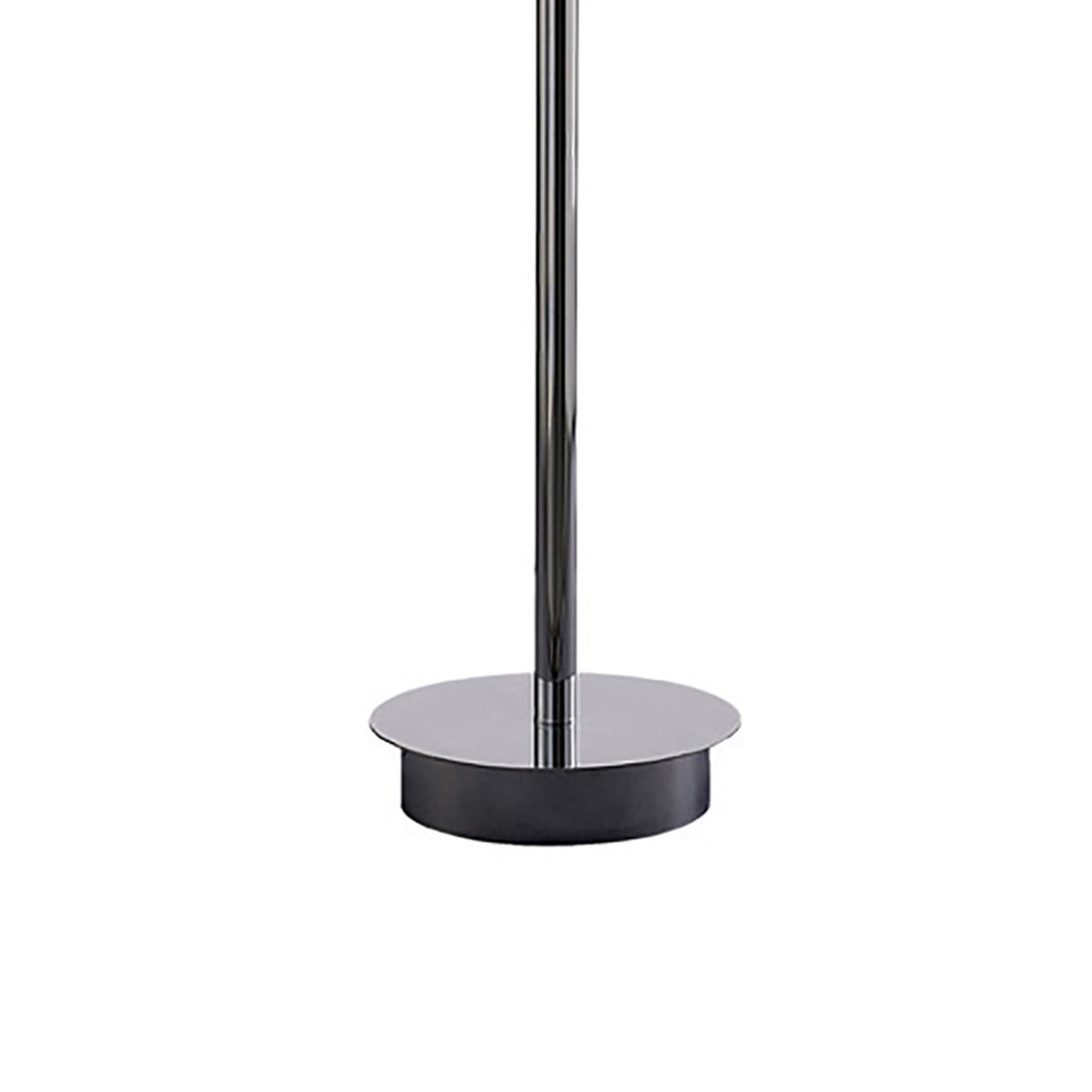 A close-up of the lower part of the Kenzo 6 Light Crystal Floor Lamp in polished chrome, standing upright on a round, flat base against a white background.