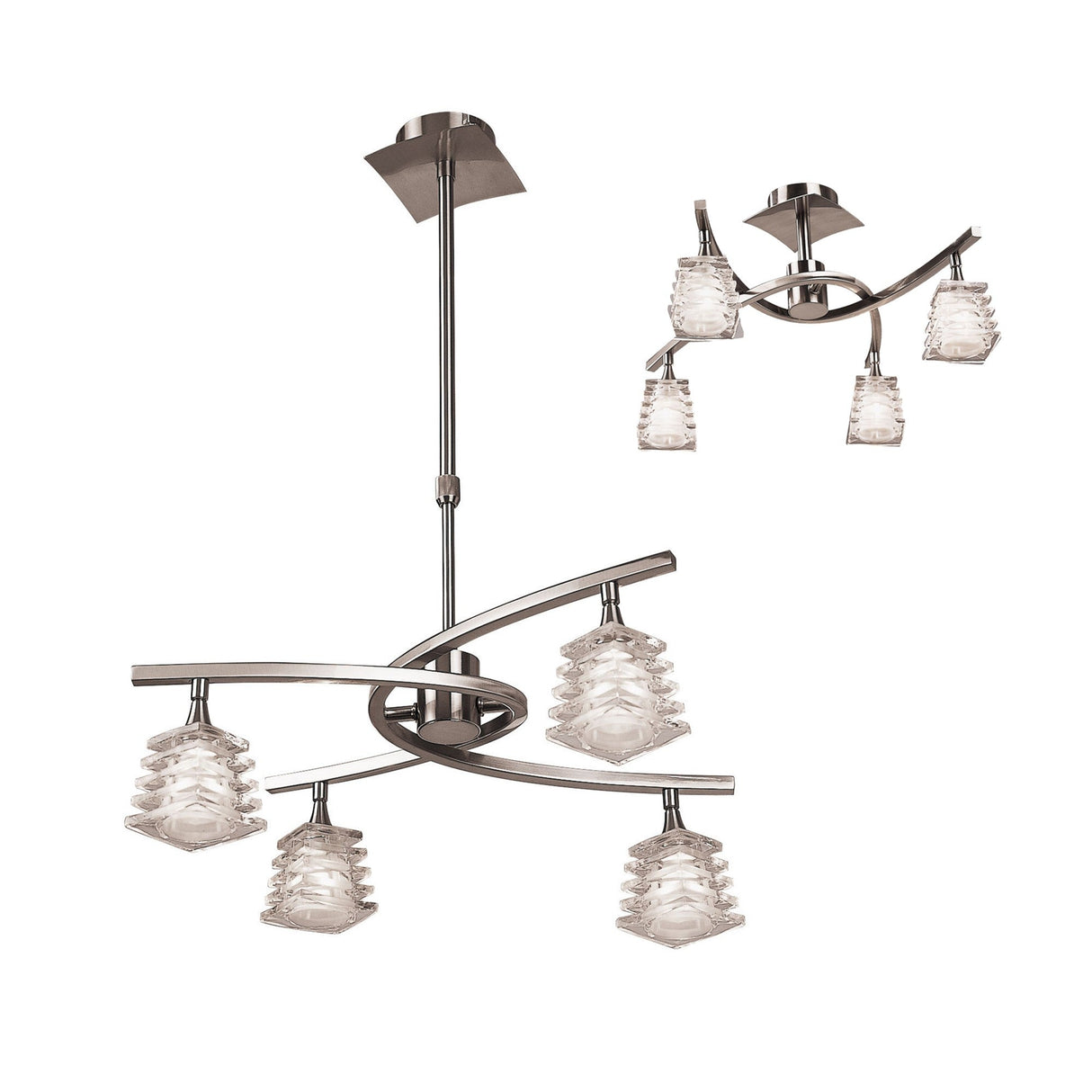 Keops 49cm Telescopic 4 Light Chandelier/Semi-Flush Ceiling Light - Nickel