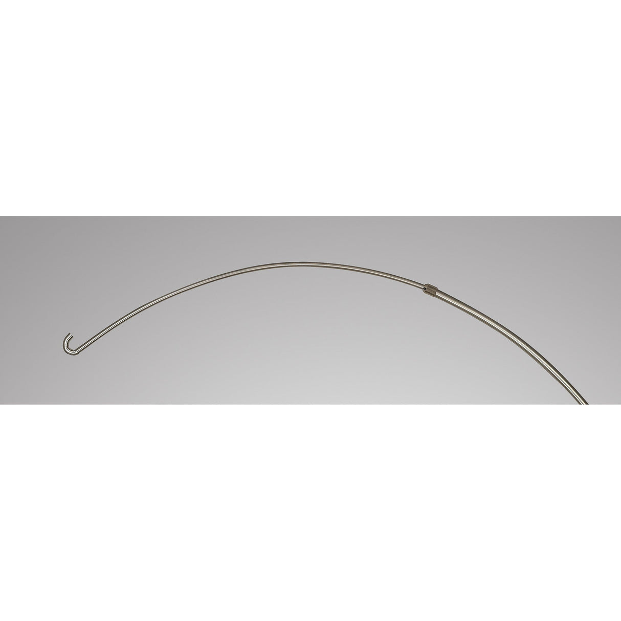 The Kinke Floor Lamp With Hook - Black features a thin, curved metal wire and a small hook at one end, set against a plain gray background, highlighting its modern indoor-outdoor design.