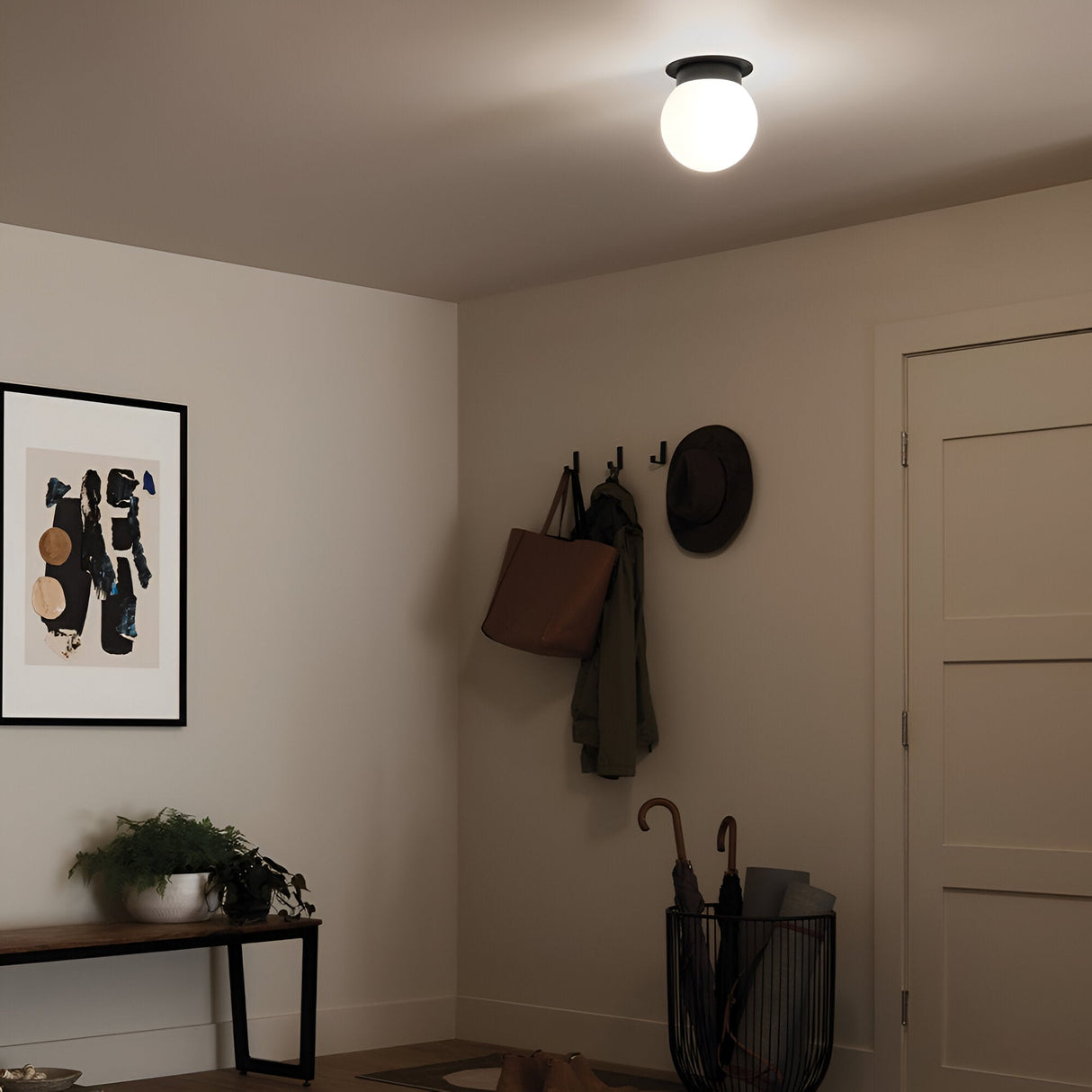 Albers 1 Light Opal Glass Globe Flush Ceiling Light - Black