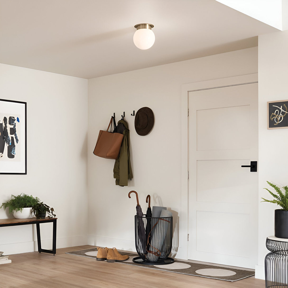 Albers 1 Light Opal Glass Globe Flush Ceiling Light - Champagne