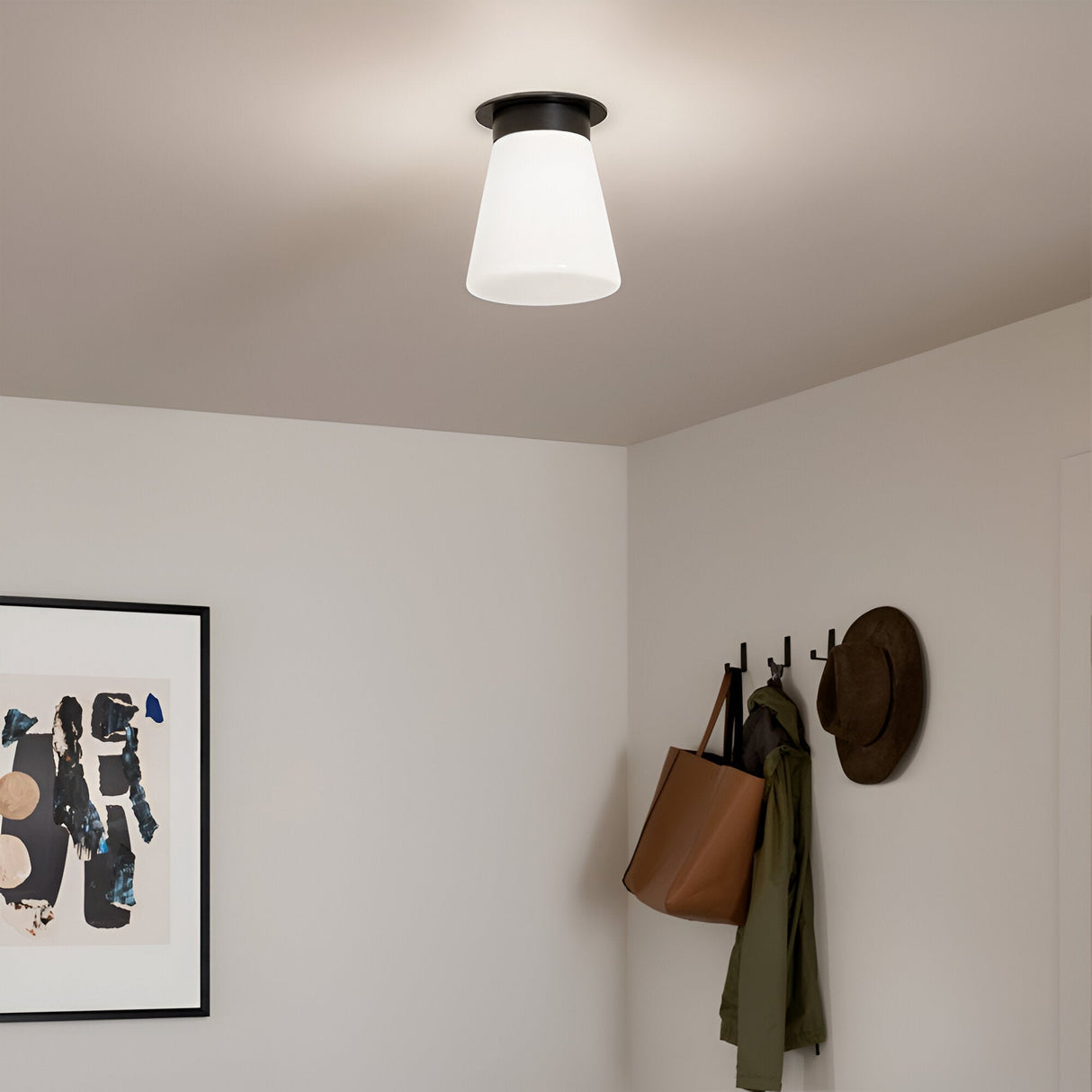 Albers 1 Light Opal Glass Flush Ceiling Light - Black