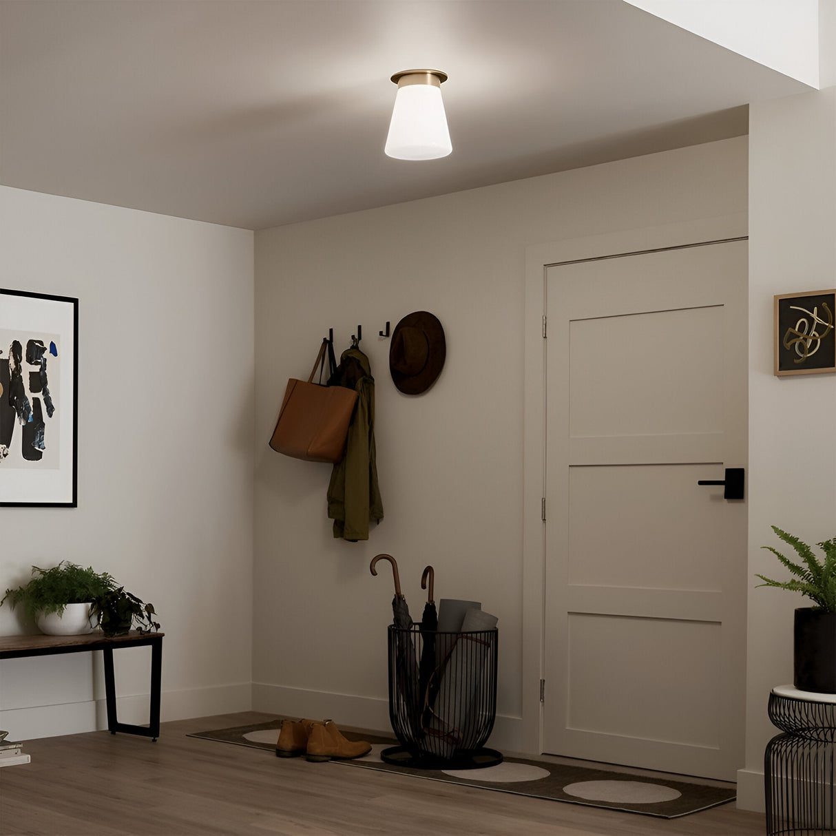 Albers 1 Light Opal Glass Flush Ceiling Light - Champagne