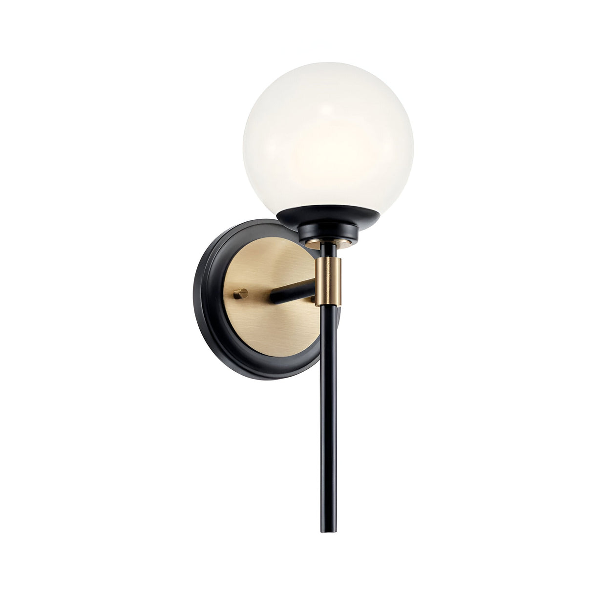 Benno 1 Light Bathroom Opal Glass Wall Light - Black/Champagne