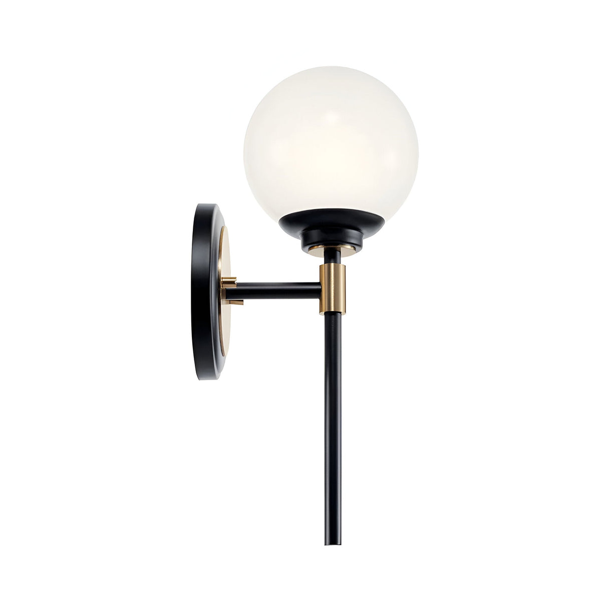 Benno 1 Light Bathroom Opal Glass Wall Light - Black/Champagne