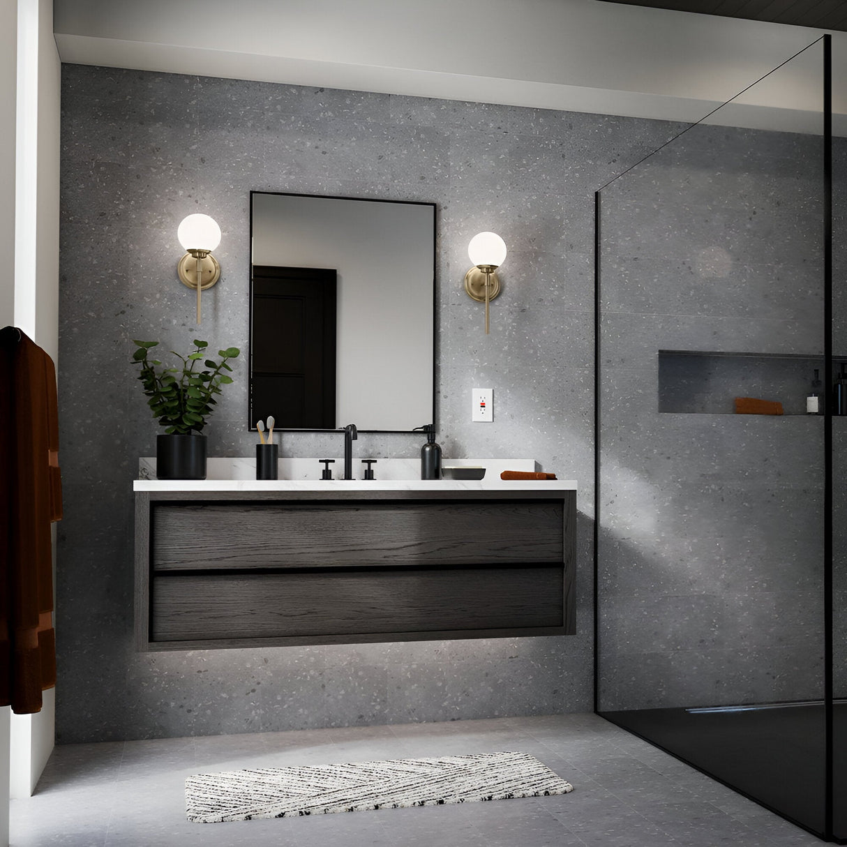 Benno 1 Light Bathroom Opal Glass Wall Light - Champagne