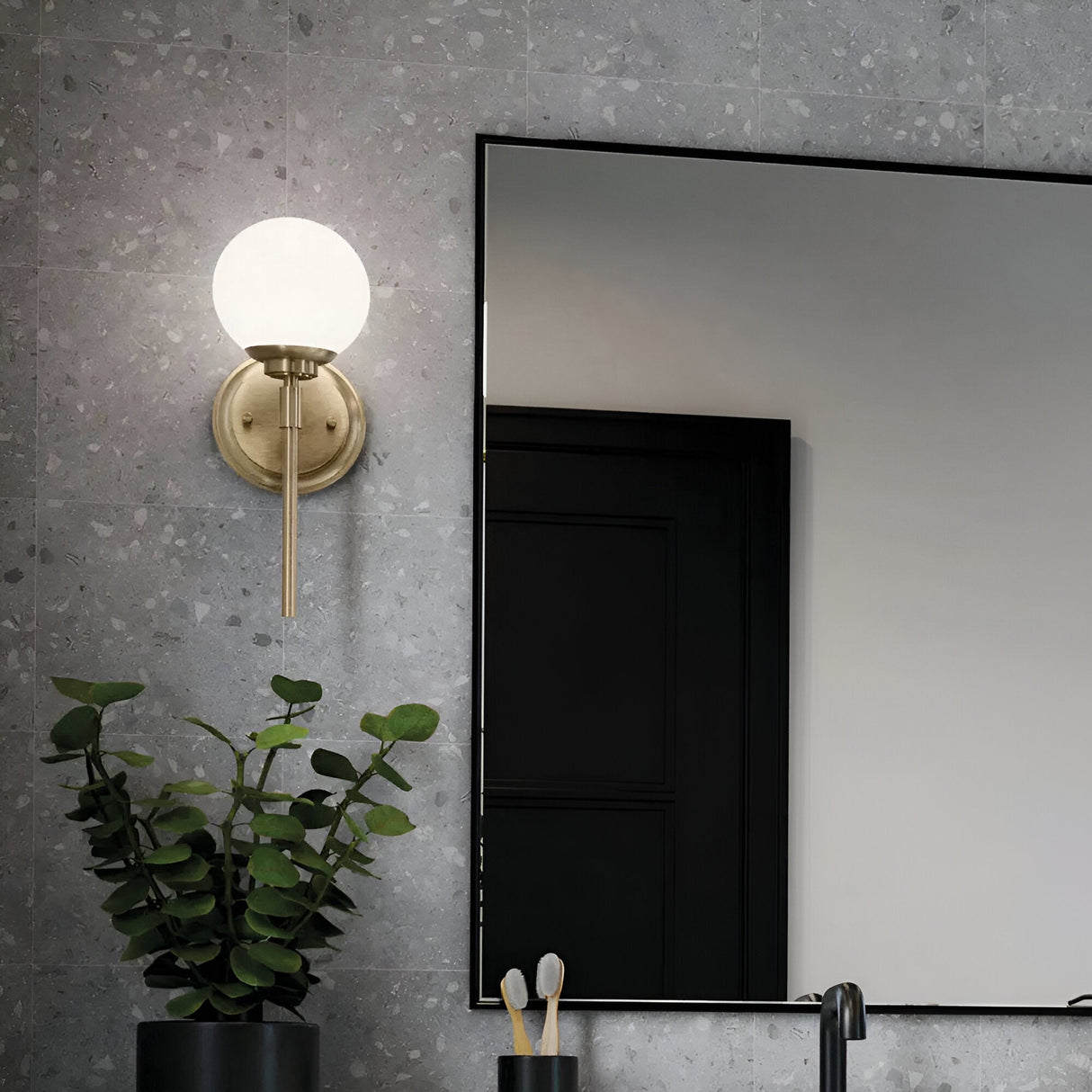 Benno 1 Light Bathroom Opal Glass Wall Light - Champagne