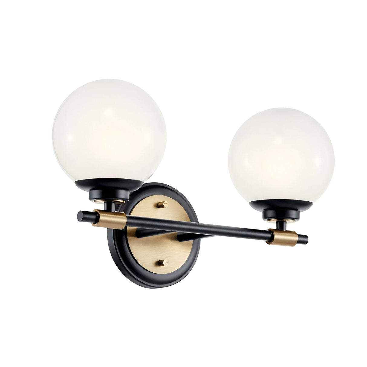 Benno 2 Light Bathroom Opal Glass Wall Light - Black/Champagne