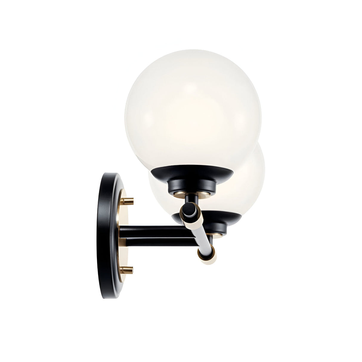 Benno 2 Light Bathroom Opal Glass Wall Light - Black/Champagne