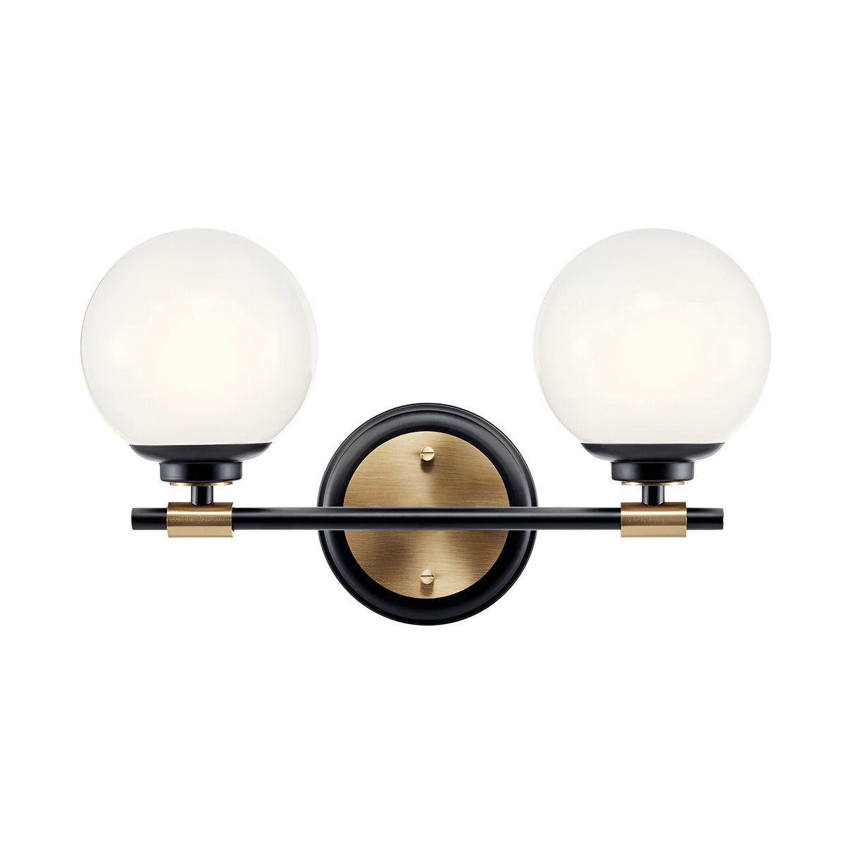 Benno 2 Light Bathroom Opal Glass Wall Light - Black/Champagne