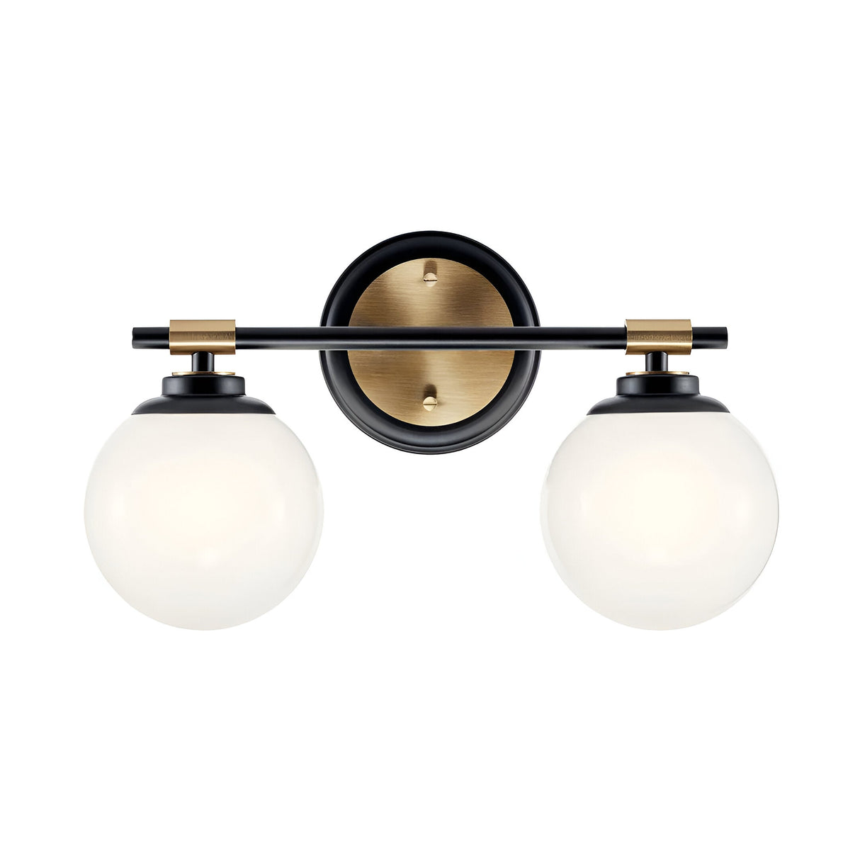 Benno 2 Light Bathroom Opal Glass Wall Light - Black/Champagne