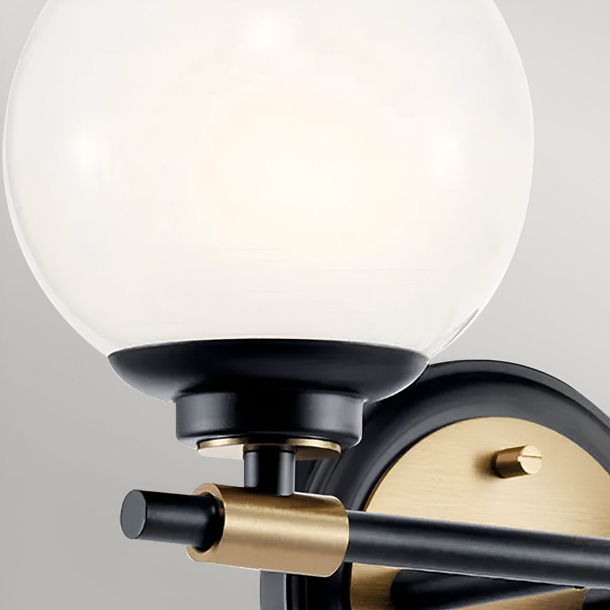 Benno 2 Light Bathroom Opal Glass Wall Light - Black/Champagne