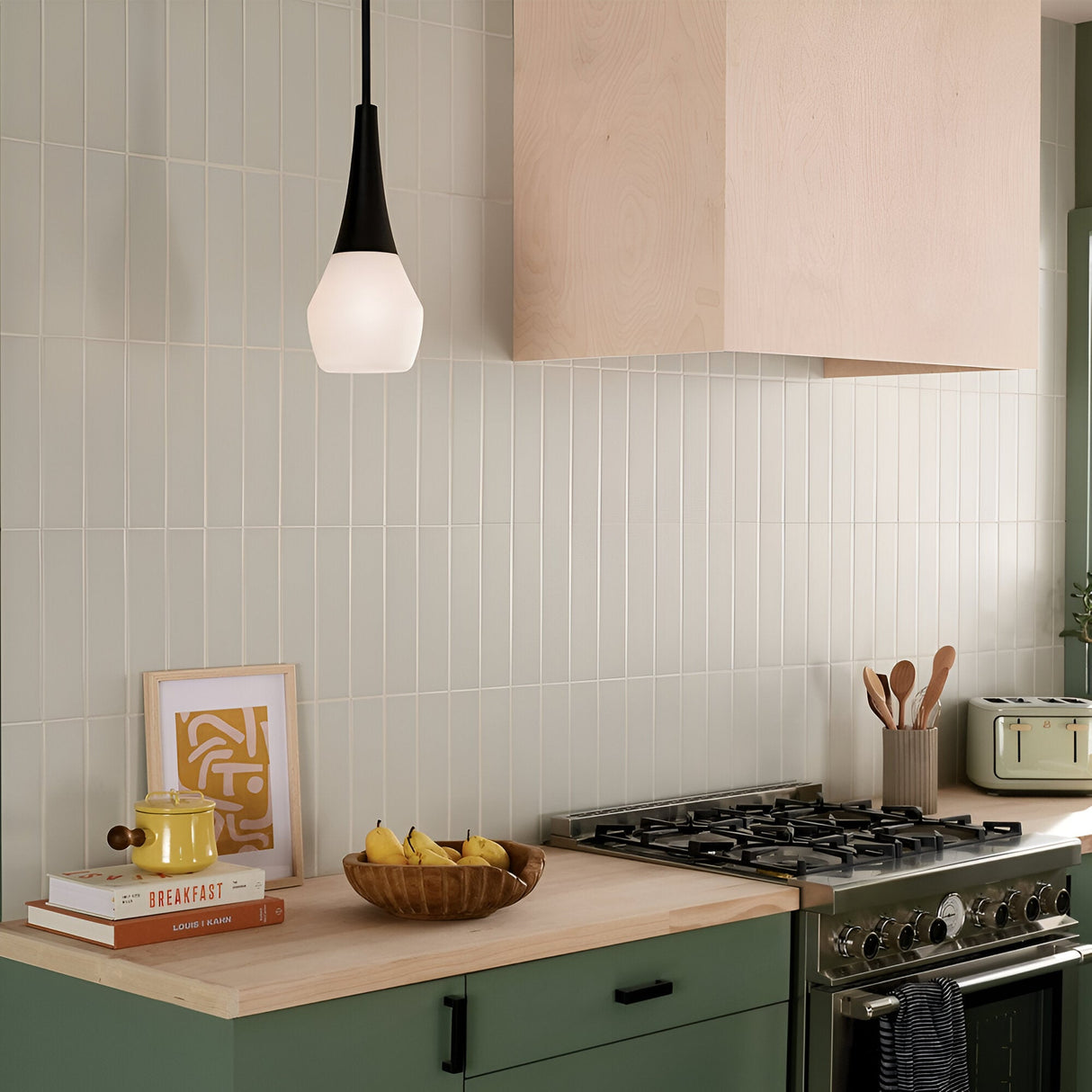 Deela 1 Light Opal Glass Pendant - Black