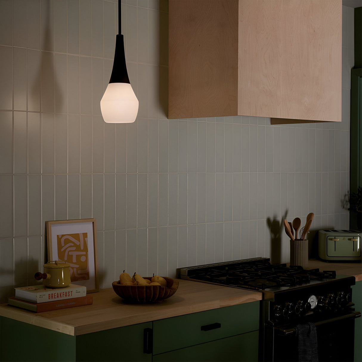 Deela 1 Light Opal Glass Pendant - Black