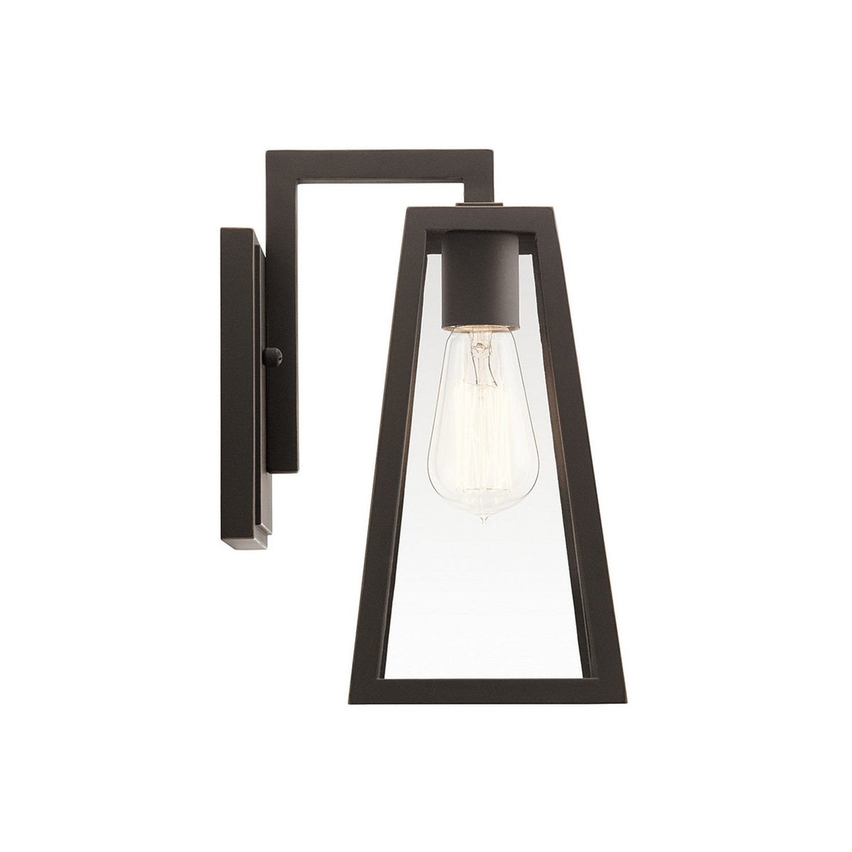The Delison Outdoor 1 Light Wall Lantern in Rubbed Bronze (Small) showcases a clear glass enclosure and an exposed Edison bulb, ideal for adding elegance to any outdoor setting. With its IP44 rating, this wall-mounted sconce ensures both style and durability against the elements.