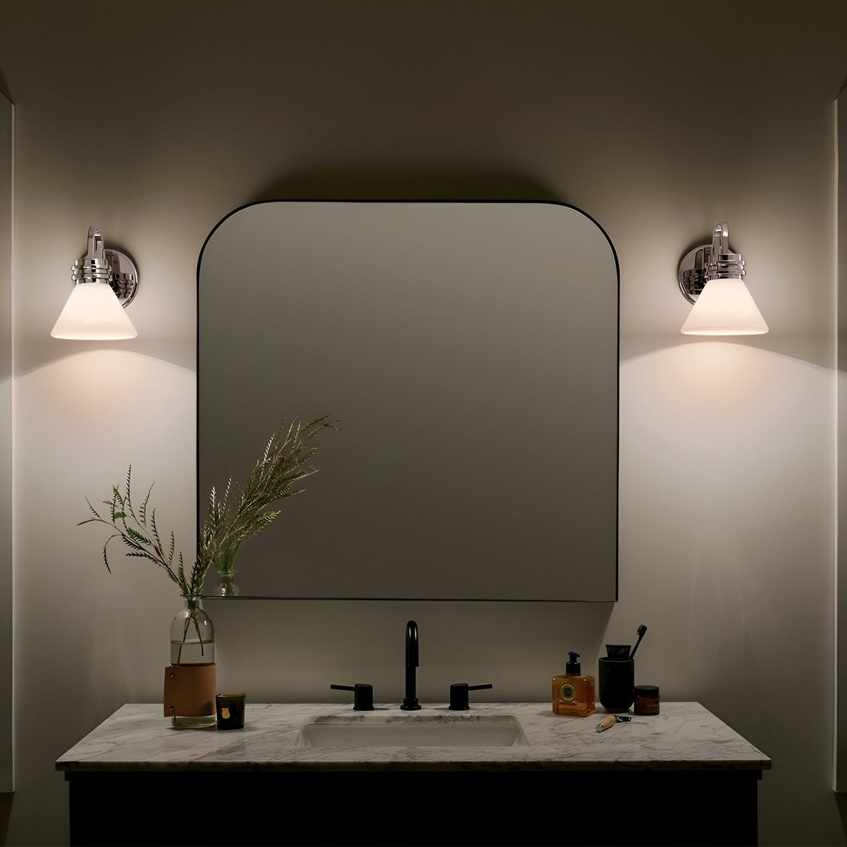 Farum 1 Light Bathroom Opal Glass Wall Light - Polished Chrome