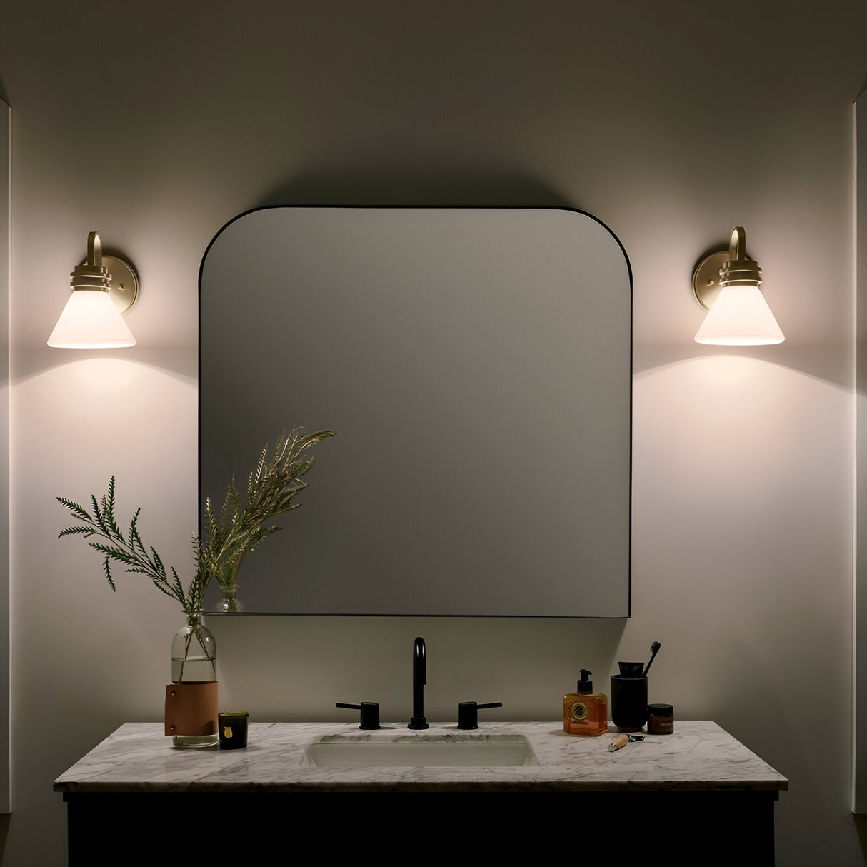 Farum 1 Light Bathroom Opal Glass Wall Light - Champagne