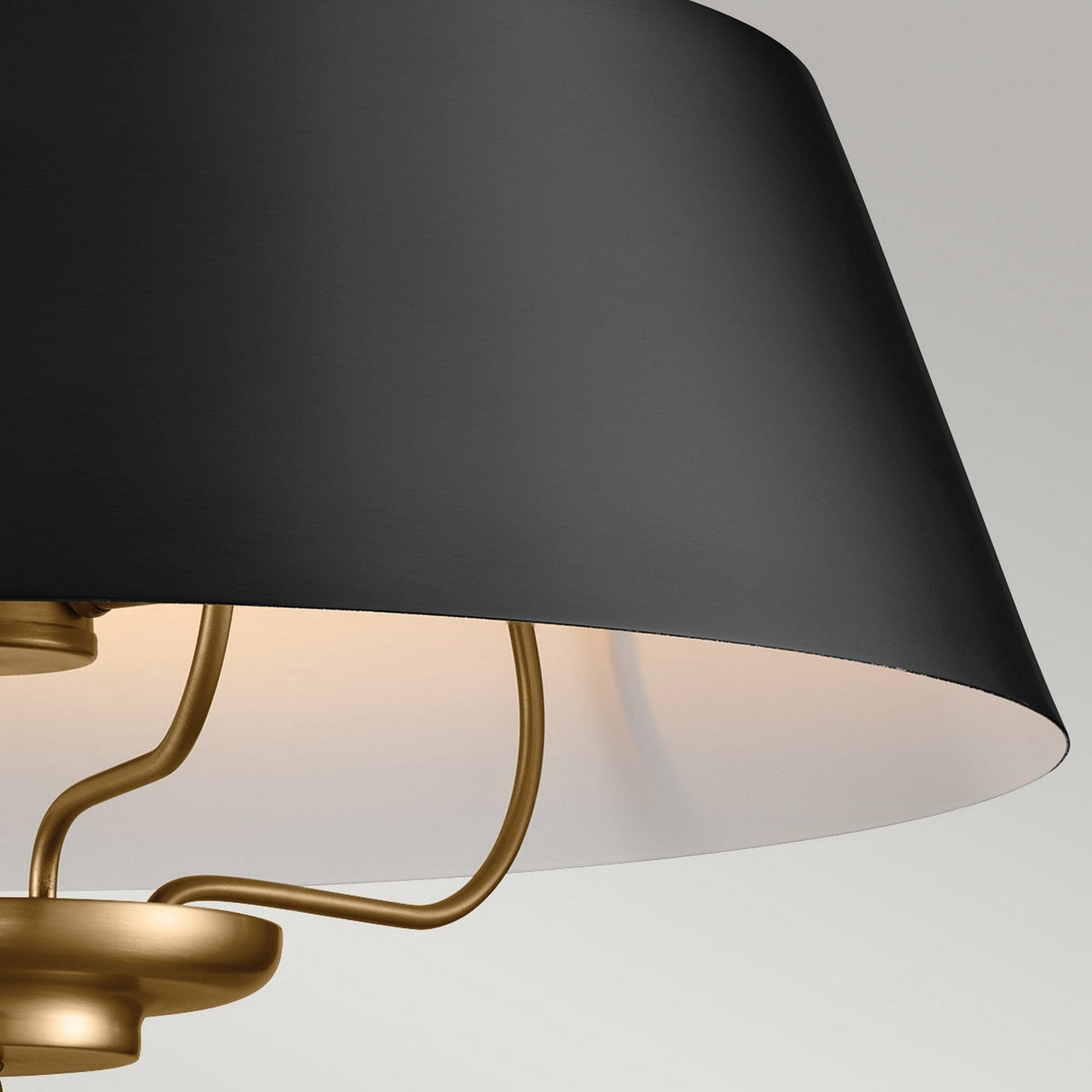 Here's a close-up of the Luella 3 Light Duo-Mount Chandelier/Semi-Flush, showcasing its stylish black and brass finish. It elegantly features two visible light sources, creating a sophisticated and contemporary aesthetic against a neutral backdrop.
