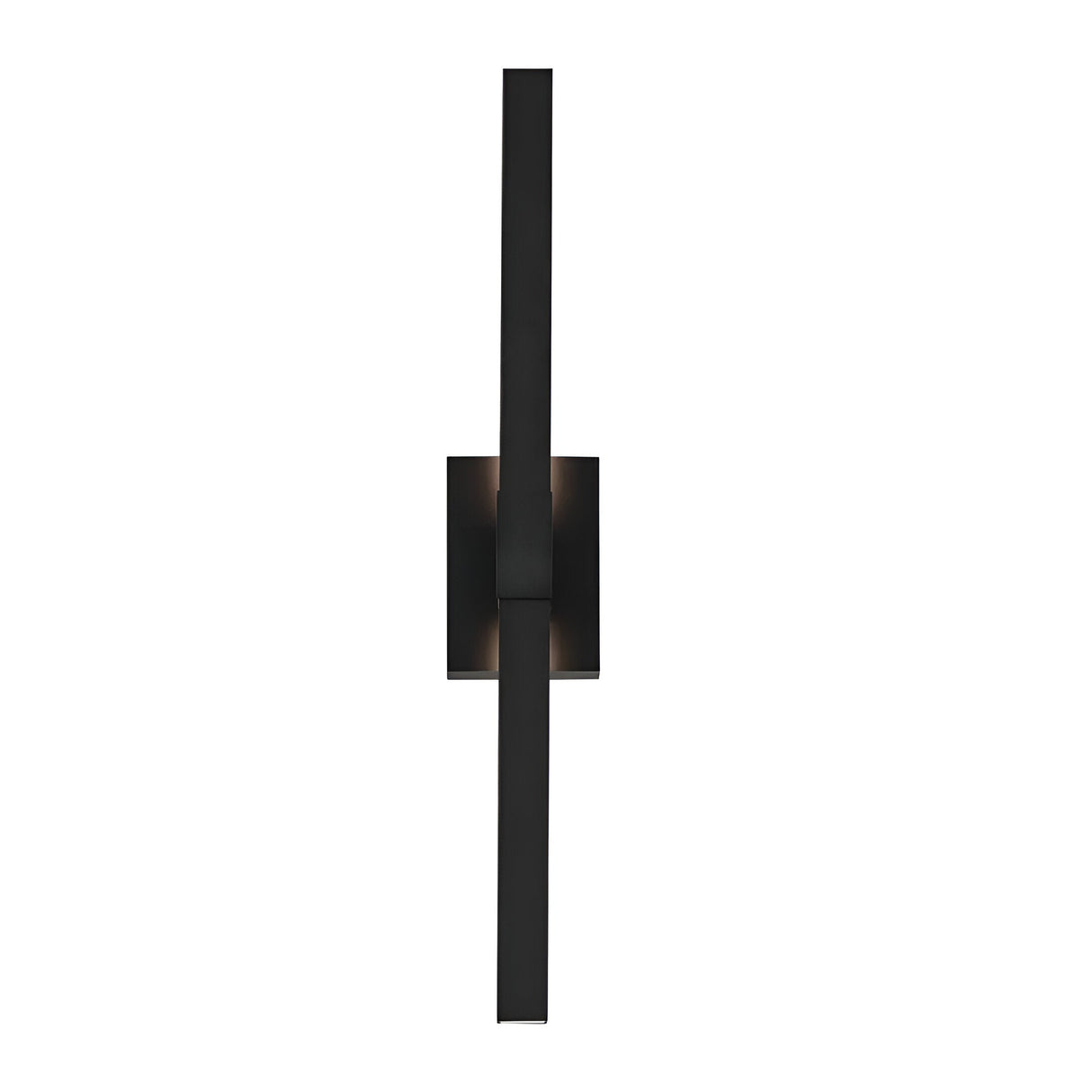 The Nocar LED Outdoor Large Wall Light 39W 3000K in black features two slim, vertical rectangular bars intersecting at a square base—ideal for modern exteriors and shown against a white background.