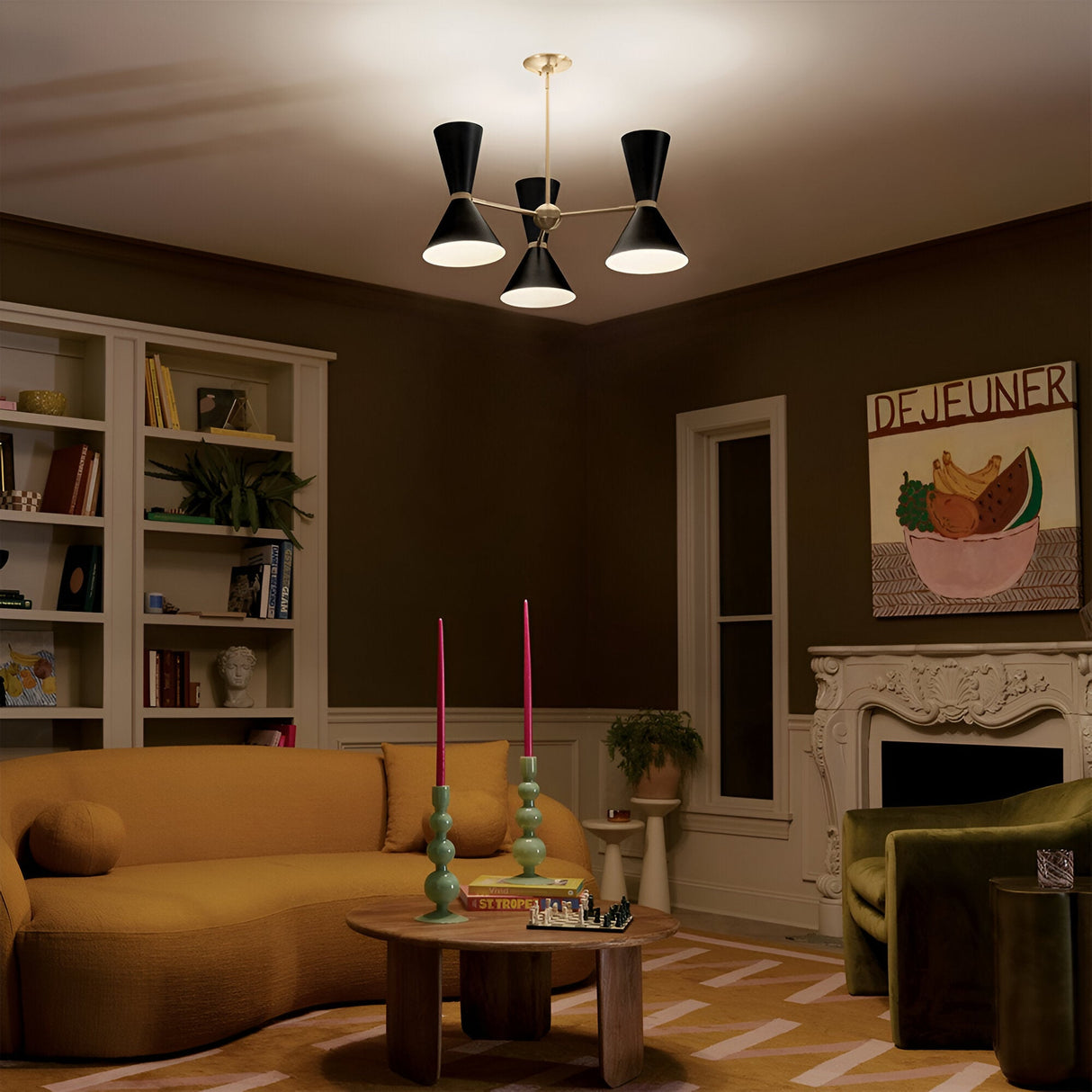 Phix 6 Light Chandelier - Black/Brass