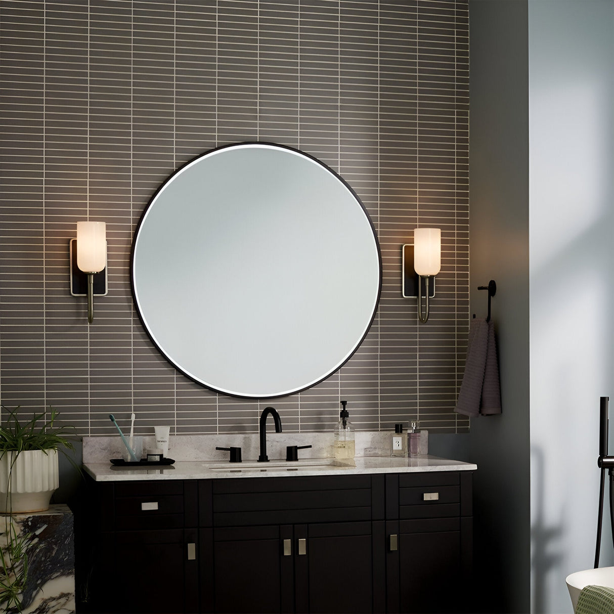 Solia 1 Light Bathroom Wall Light - Brushed Nickel With Black Accent