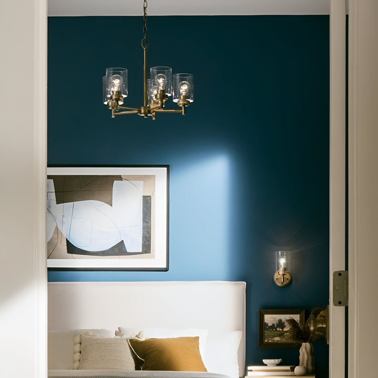 Winslow 5 Light Glass Chandelier - Brass