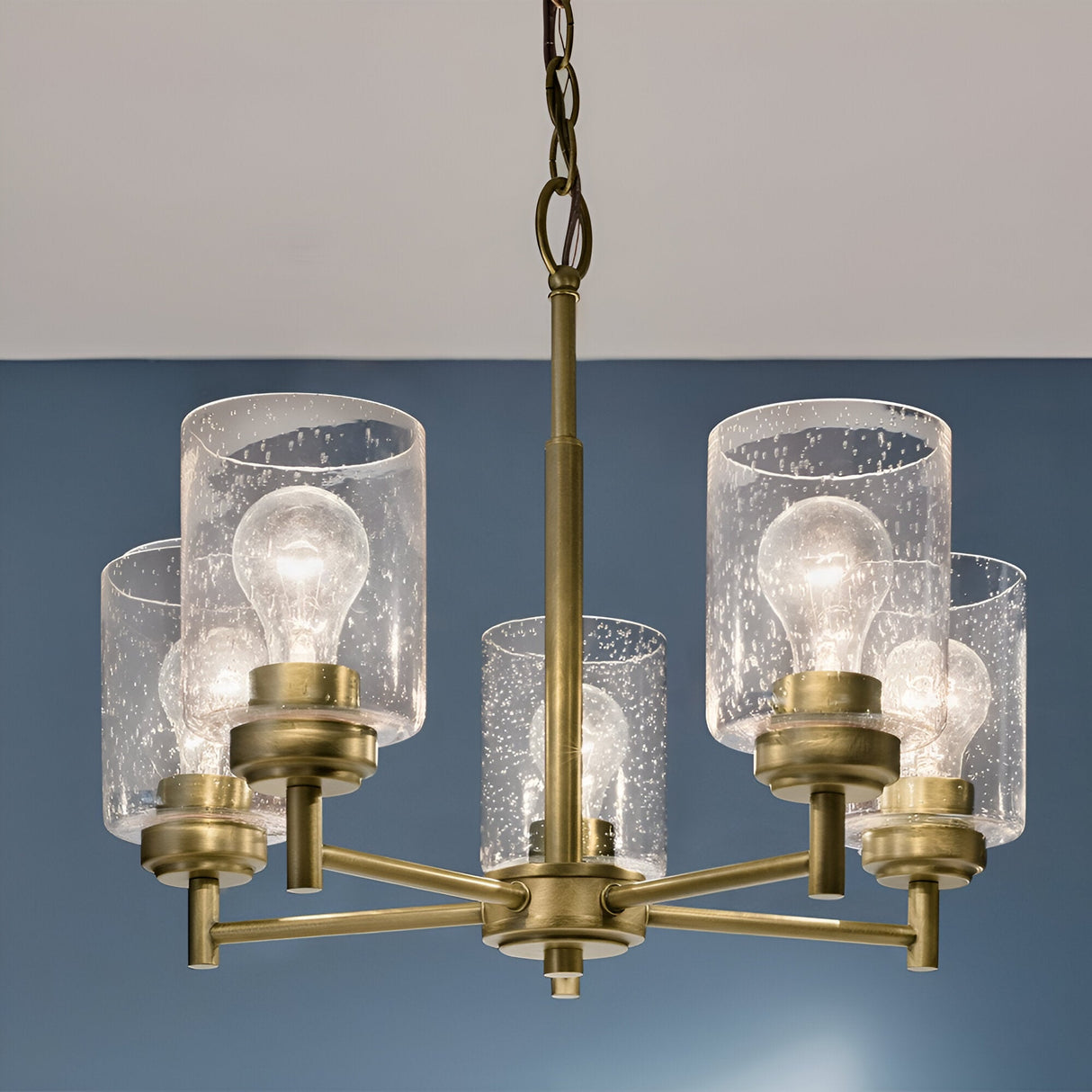 Winslow 5 Light Glass Chandelier - Brass