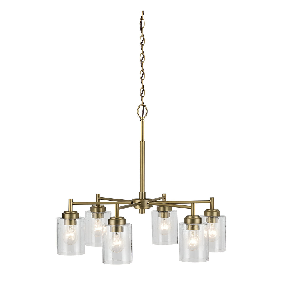 Winslow 6 Light Glass Chandelier - Brass