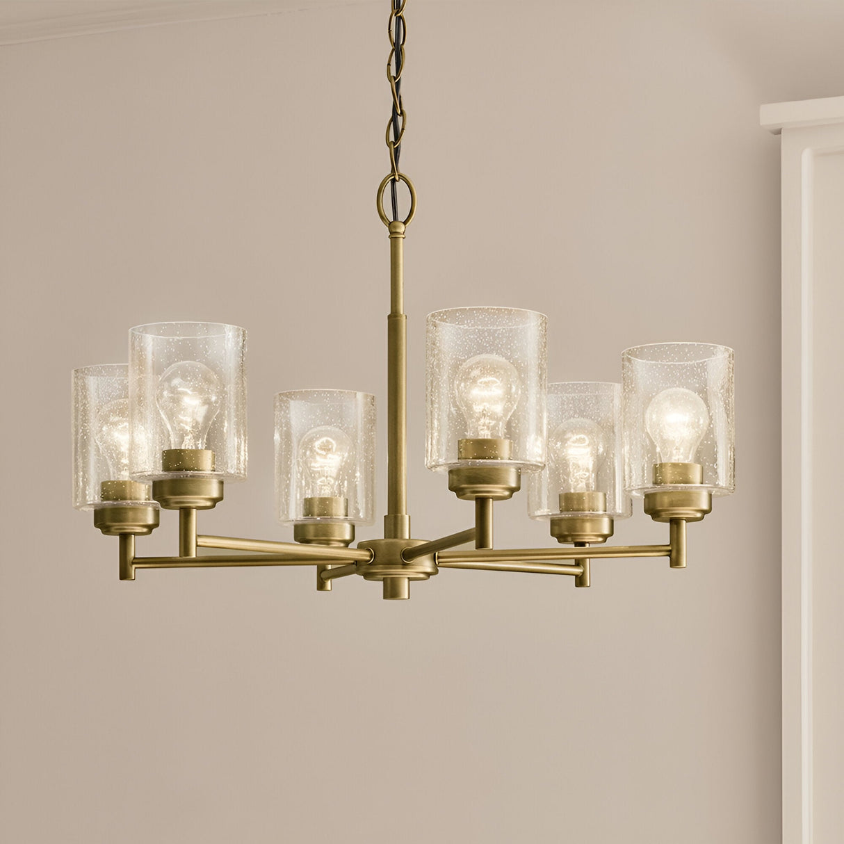Winslow 6 Light Glass Chandelier - Brass