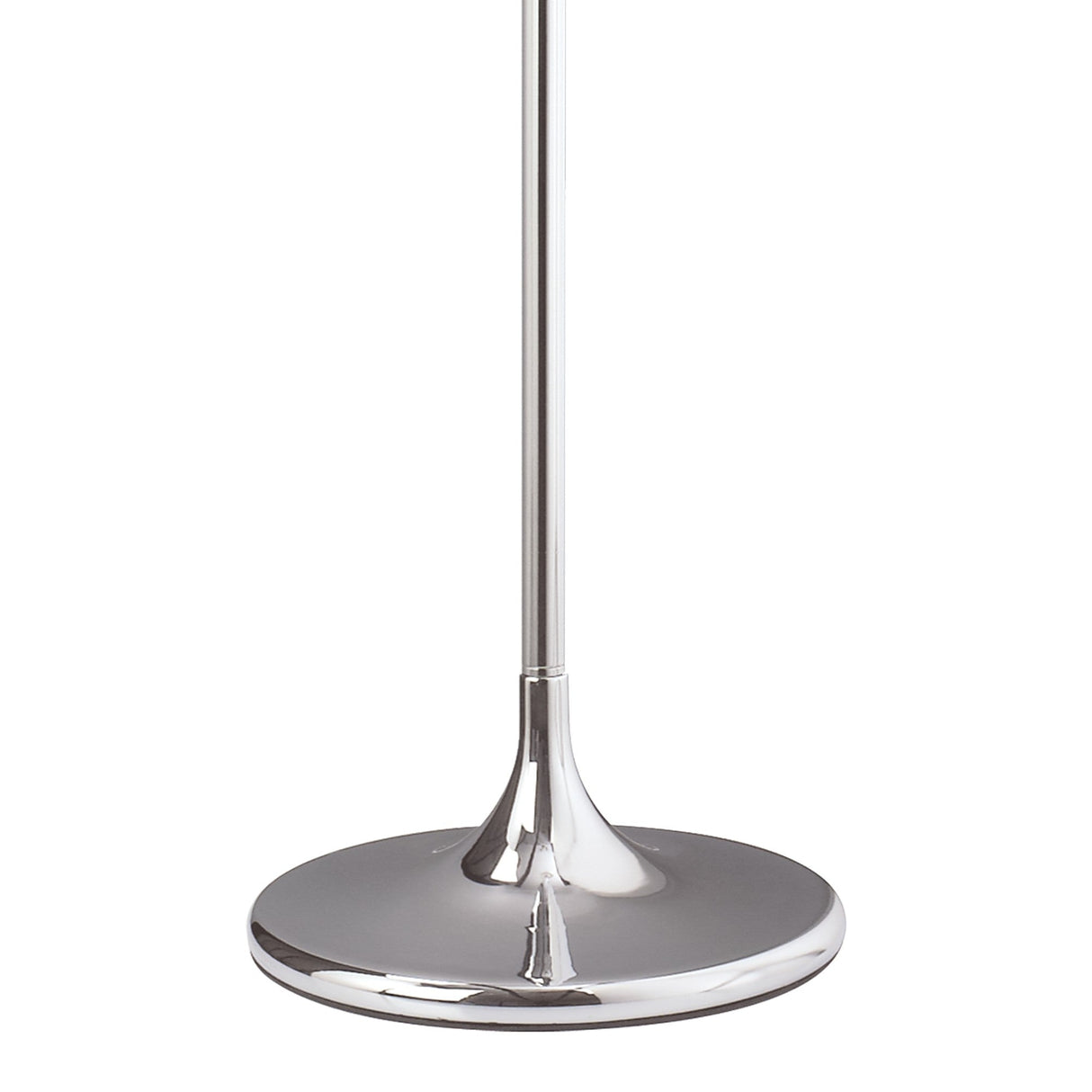 The Kos 4 Light Crystal Floor Lamp features a polished chrome round base and slim vertical stand, offering sleek contemporary style, highlighted against a white background.