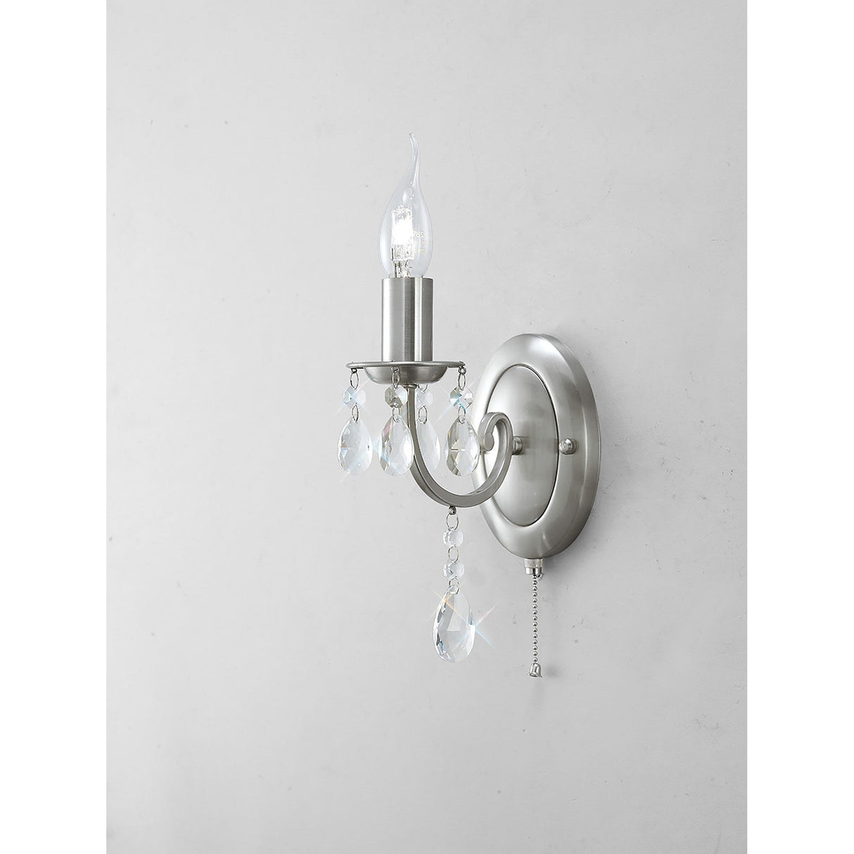 Kyra 1 Light Crystal Wall Light With Switch - Nickel