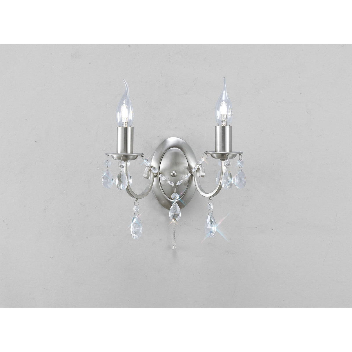 Kyra 2 Light Crystal Wall Light With Switch - Nickel