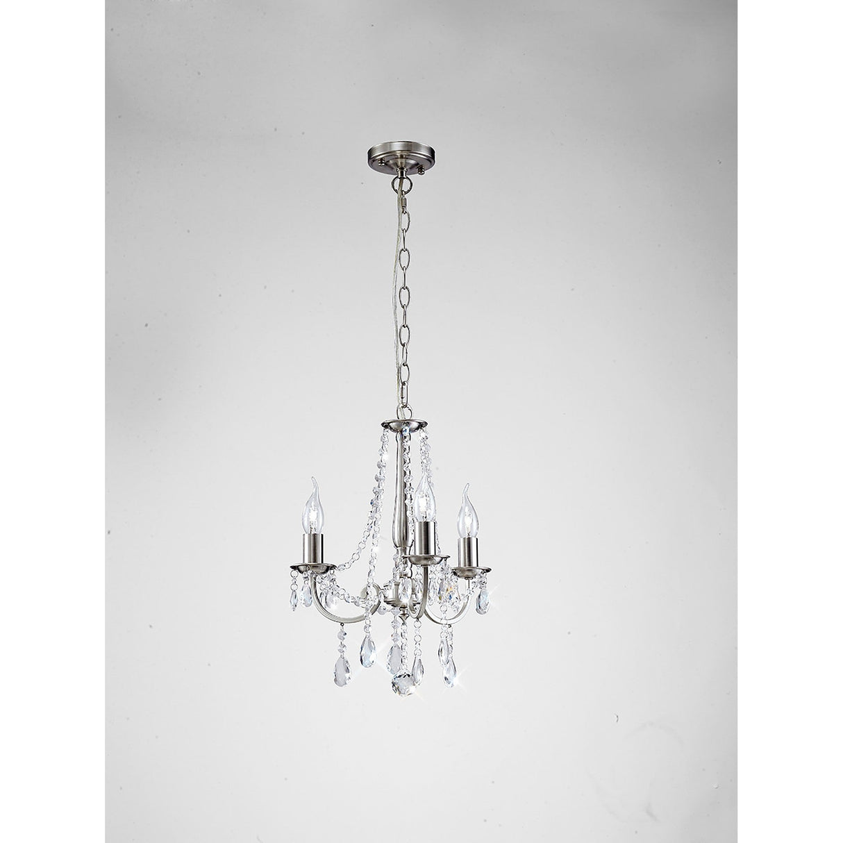 Kyra 38.5cm 3 Light Crystal Chandelier - Satin Nickel