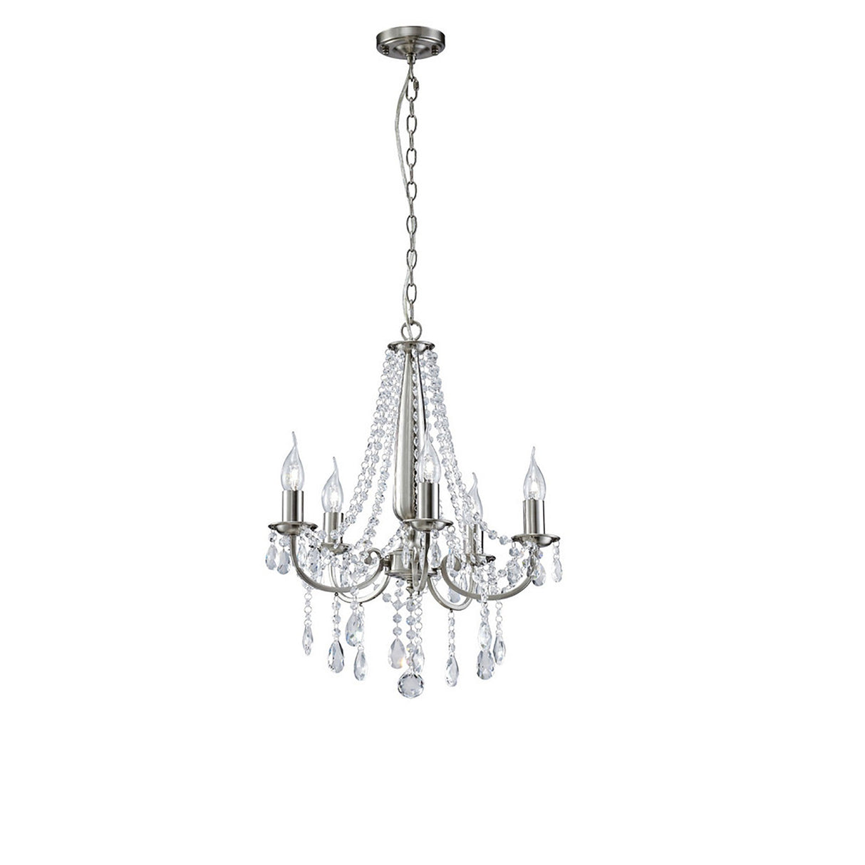 Kyra 48cm 5 Light Crystal Chandelier - Satin Nickel