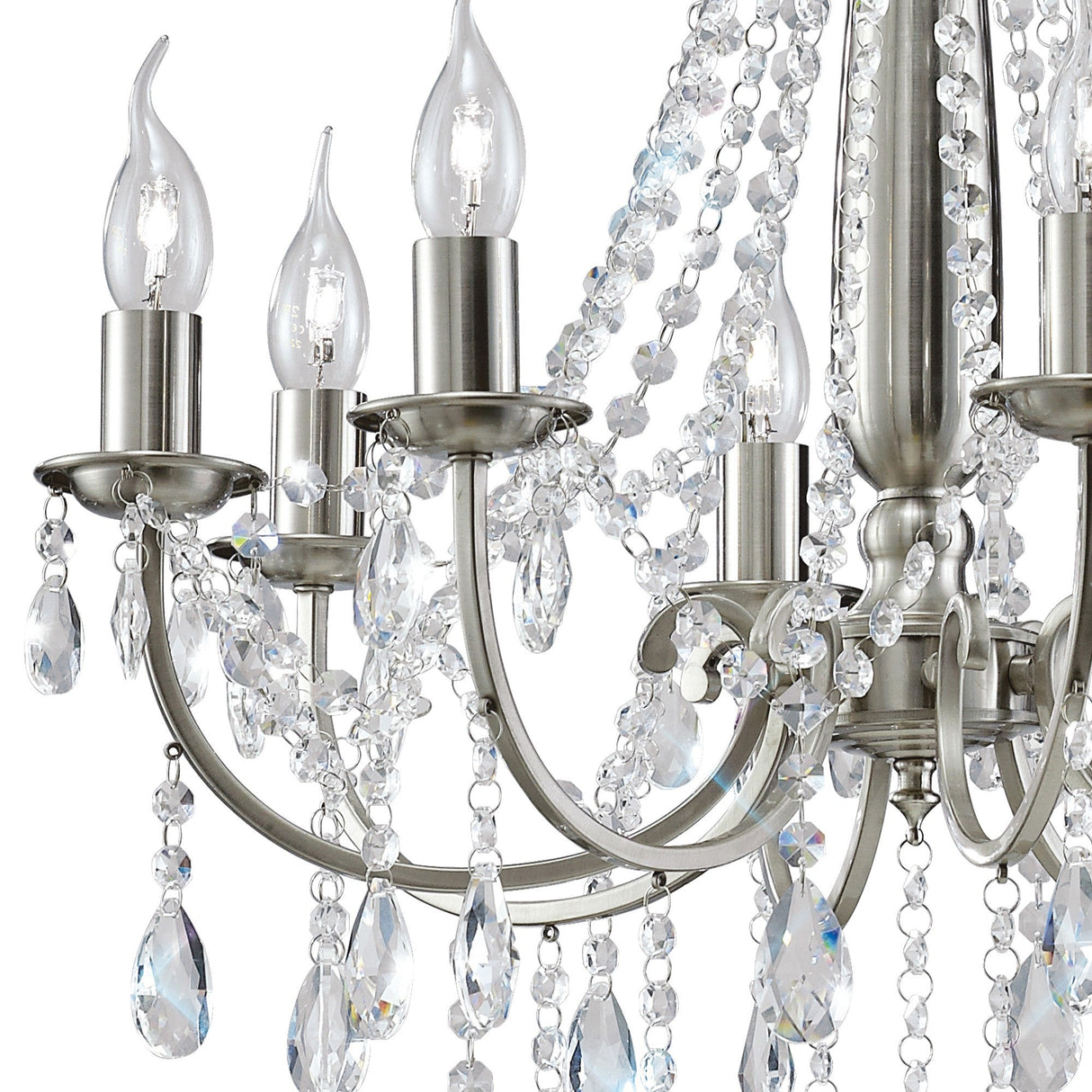 Kyra 58cm 8 Light Crystal Chandelier - Satin Nickel