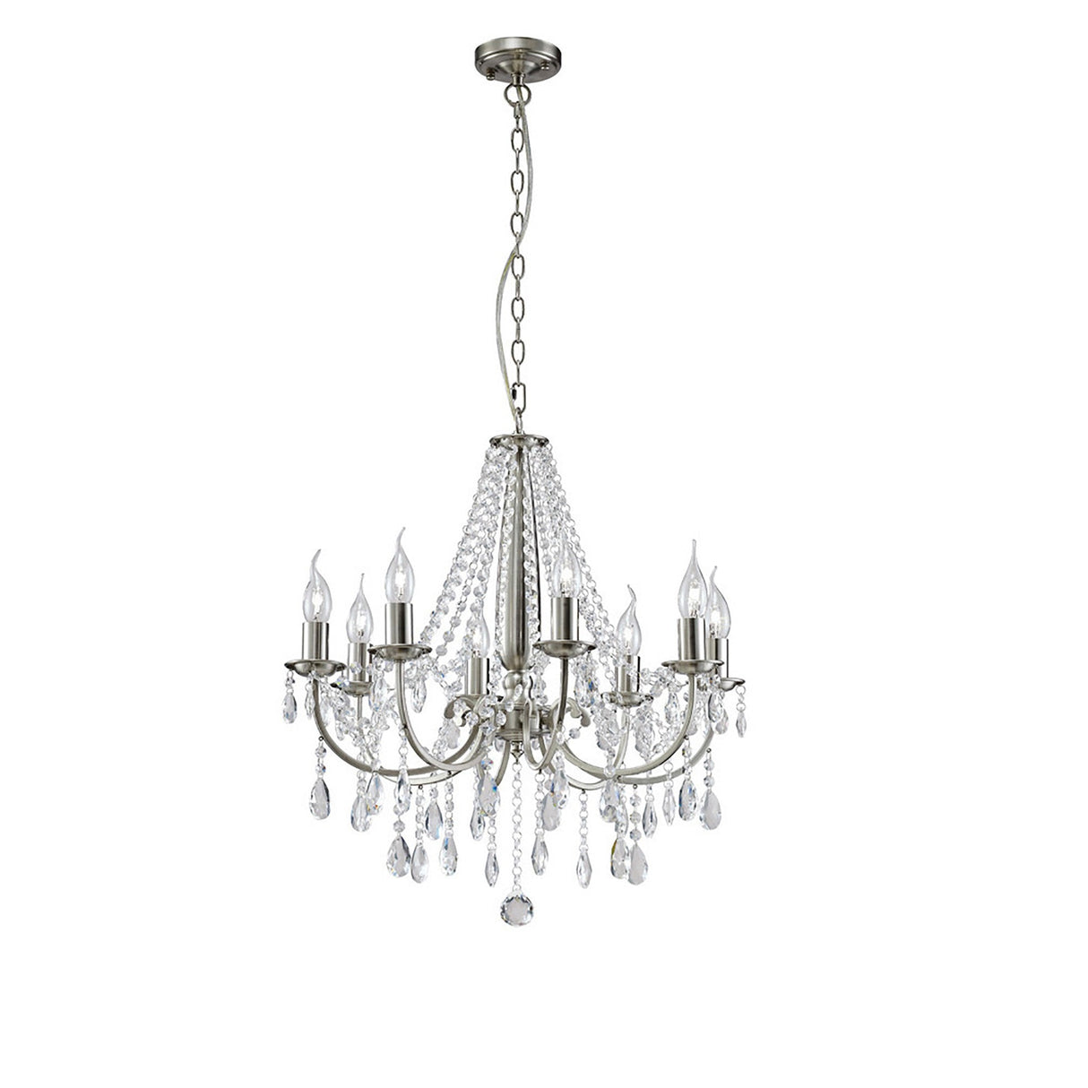 Kyra 58cm 8 Light Crystal Chandelier - Satin Nickel