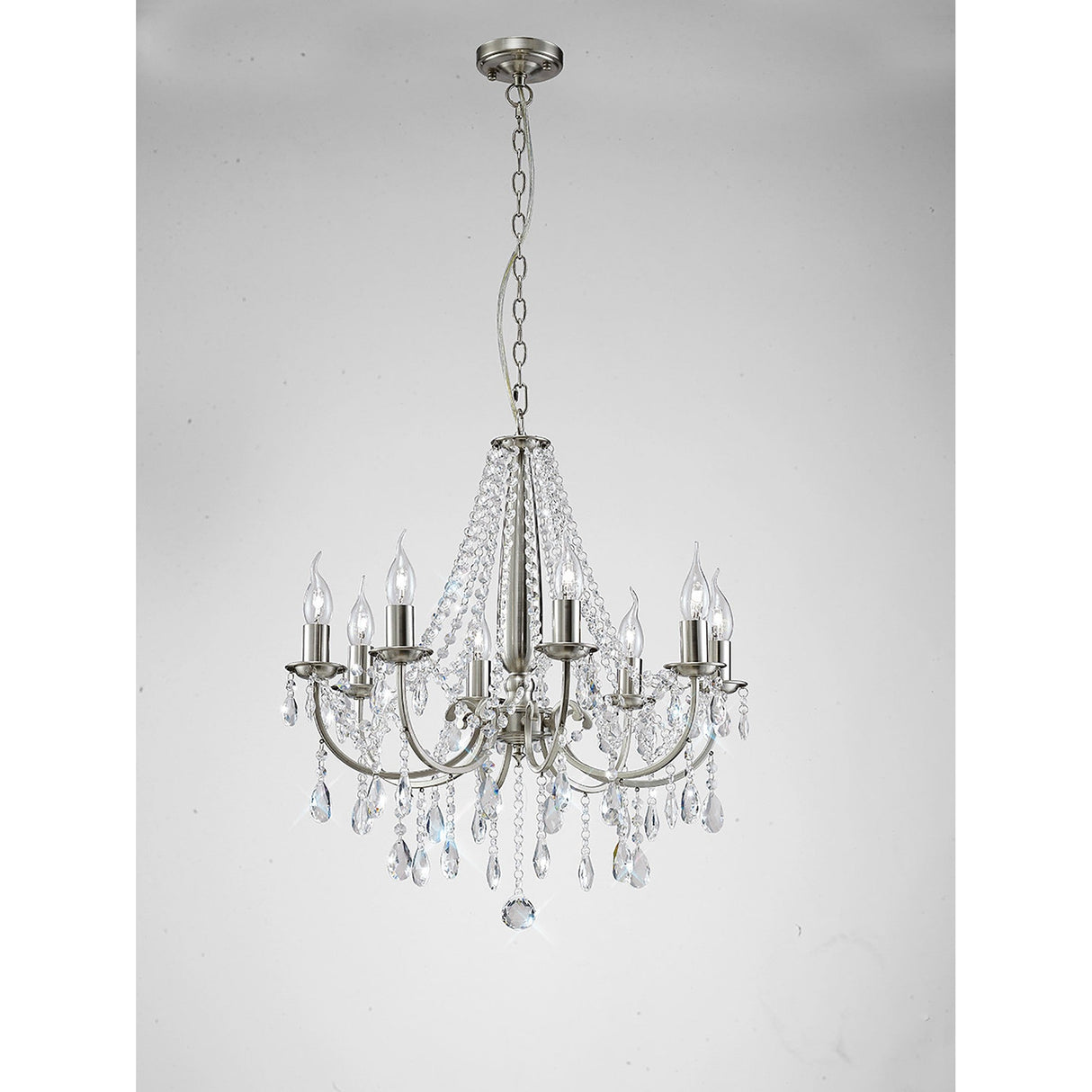 Kyra 58cm 8 Light Crystal Chandelier - Satin Nickel