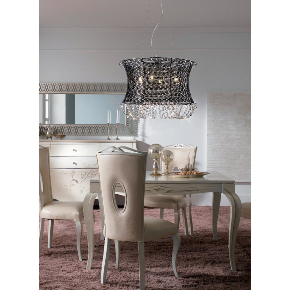 Lanzo 49cm Round 4 Light Crystal Chandelier - Black Chrome